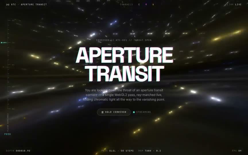 Frame from “Atc Tunnel Shader: shadcn-style integration of the prompt's `ShaderDemo_ATC` "ATC one-lin” by @pulkitxm