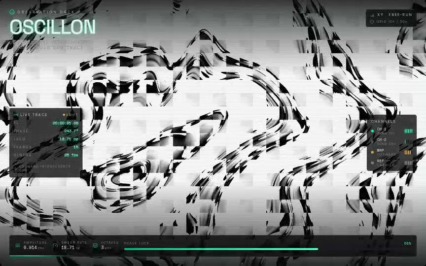 Frame from “Waves Shader Oscilloscope: "OSCILLON" observation deck integrating the prompt's verbatim zero-pro” by @pulkitxm