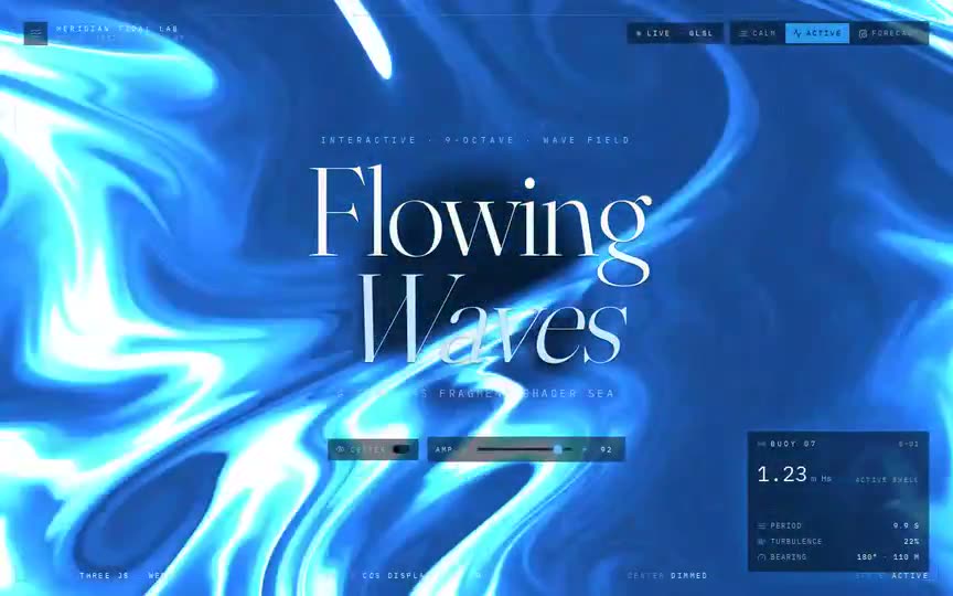 Frame from “Flowing Waves Shader: shadcn/Tailwind/TypeScript integration of the prompt's `InteractiveWav” by @pulkitxm