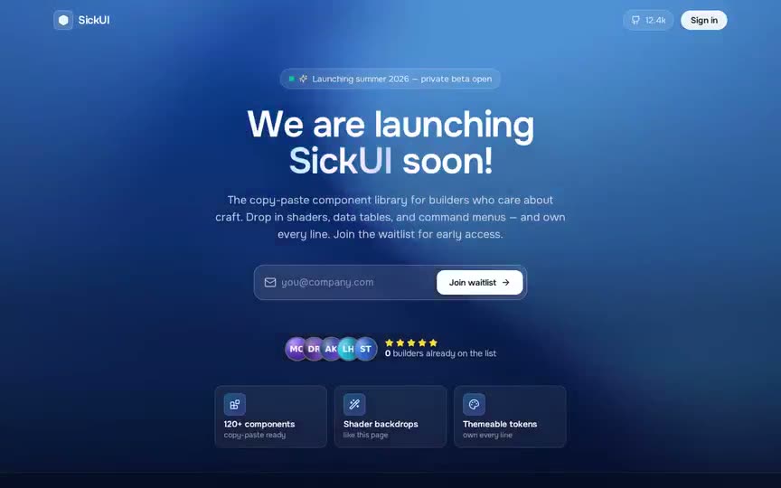 Frame from “Sickui Waitlist Mesh Shader: shadcn-style integration of the verbatim `background-shader.tsx` — a d” by @pulkitxm