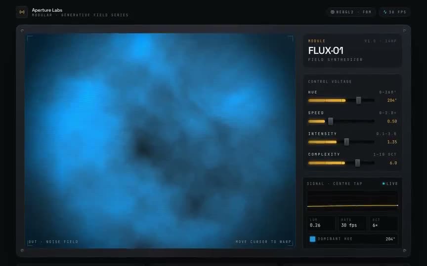 Frame from “Interactive Flux Shader: shadcn-style integration of the prompt's `interactive-shader` componen” by @pulkitxm