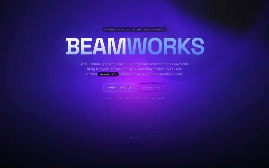 Frame from “Volumetric Beams Shader: "BEAMWORKS" optics-bench integration of the brief's verbatim `volumetr” by @pulkitxm