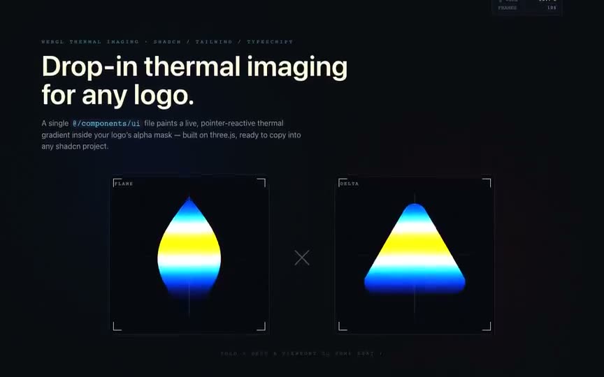 Frame from “Thermal Shader Imaging: "THERMA — Thermal Imaging Bay" integration of the prompt's verbatim `T” by @pulkitxm