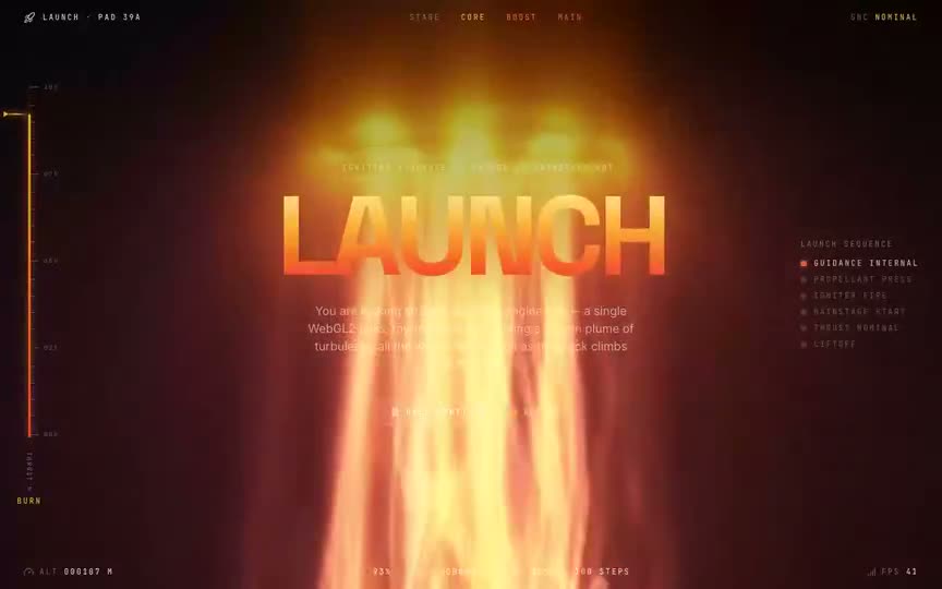 Frame from “Launch Shader: shadcn-style integration of the brief's verbatim WebGL2 `Component` (`” by @pulkitxm