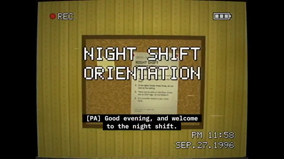 Frame from “Liminal Found Footage — Night Shift Orientation” by @lemomo-ai