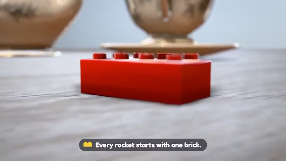 Frame from “Brick Toy — Rocket from Spare Parts” by @lemomo-ai