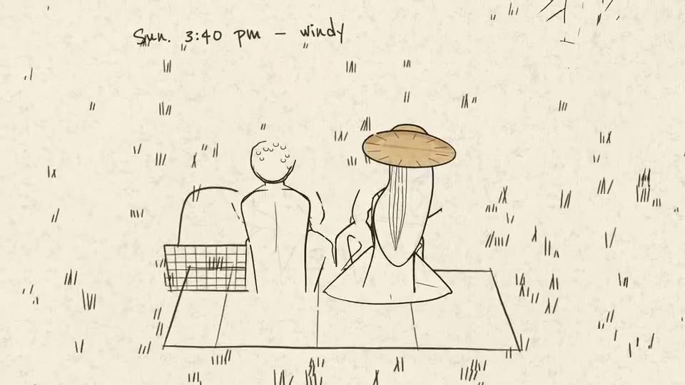 Frame from “Urban Sketch · Pen & Wash — Where the Wind Went” by @lemomo-ai